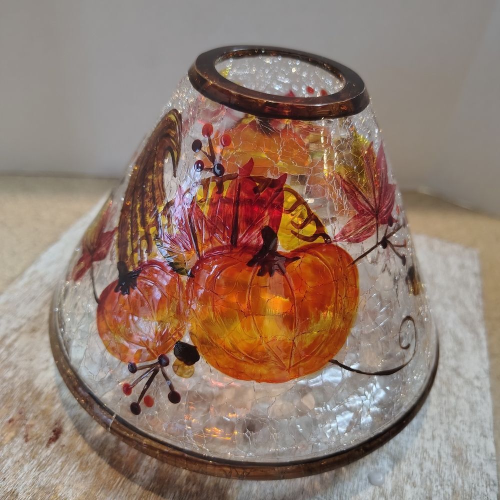 Rare Yankee Candle Cornucopia Fall Shade Crackle Glass Excellent